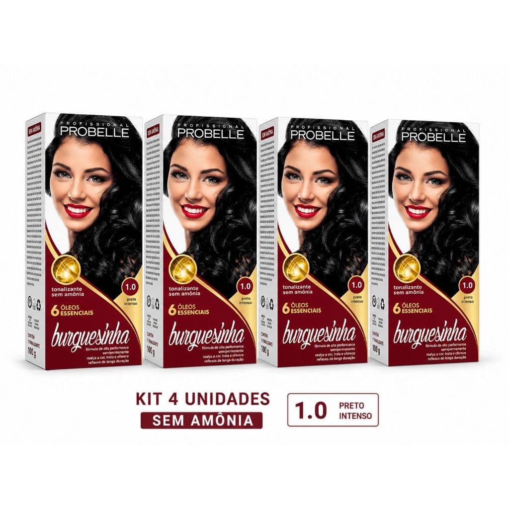4 Tonalizante  1.0 Preto Intenso Burguesinha 50g Probelle Sem Amonia