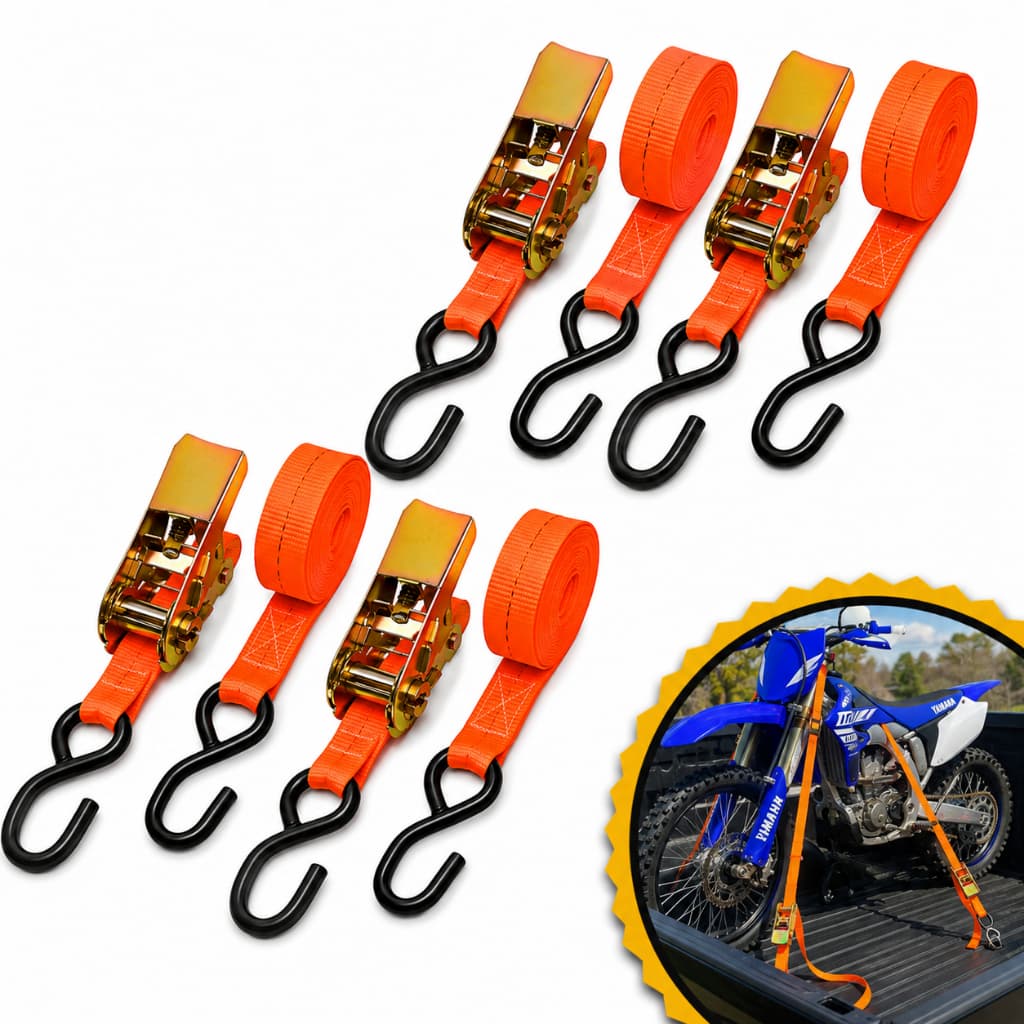 Kit 4 Cinta de amarração 800Kg 3M Com Catraca Reforçada Gancho S Esticador Moto Carretinha Carga Leve Brava Adventure