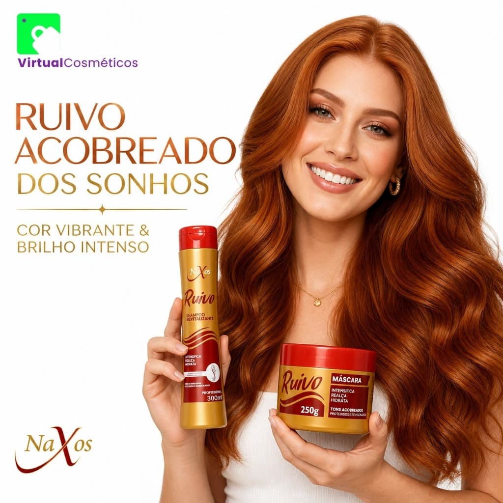 KIT MATIZADOR RUIVO ACOBREADO - ATIVADOR DE TONS RUIVO ACOBREADO - SHAMPOO E MÁSCARA NAXOS