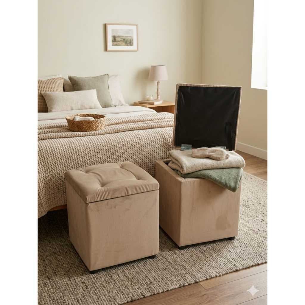 Kit  Com 2 Peça De  Puff  Baú   Organização