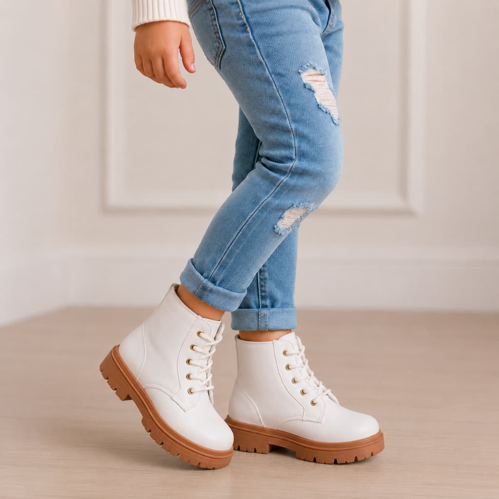 Coturno Infantil Feminino Bota Off-White Super Macia  N ° 25 ao 34