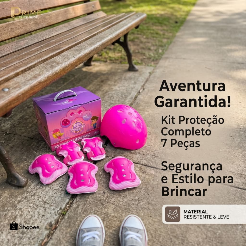 Kit Protecao e Capacete Infantil Completo 7 Pecas Skate Bike Patins Esporte