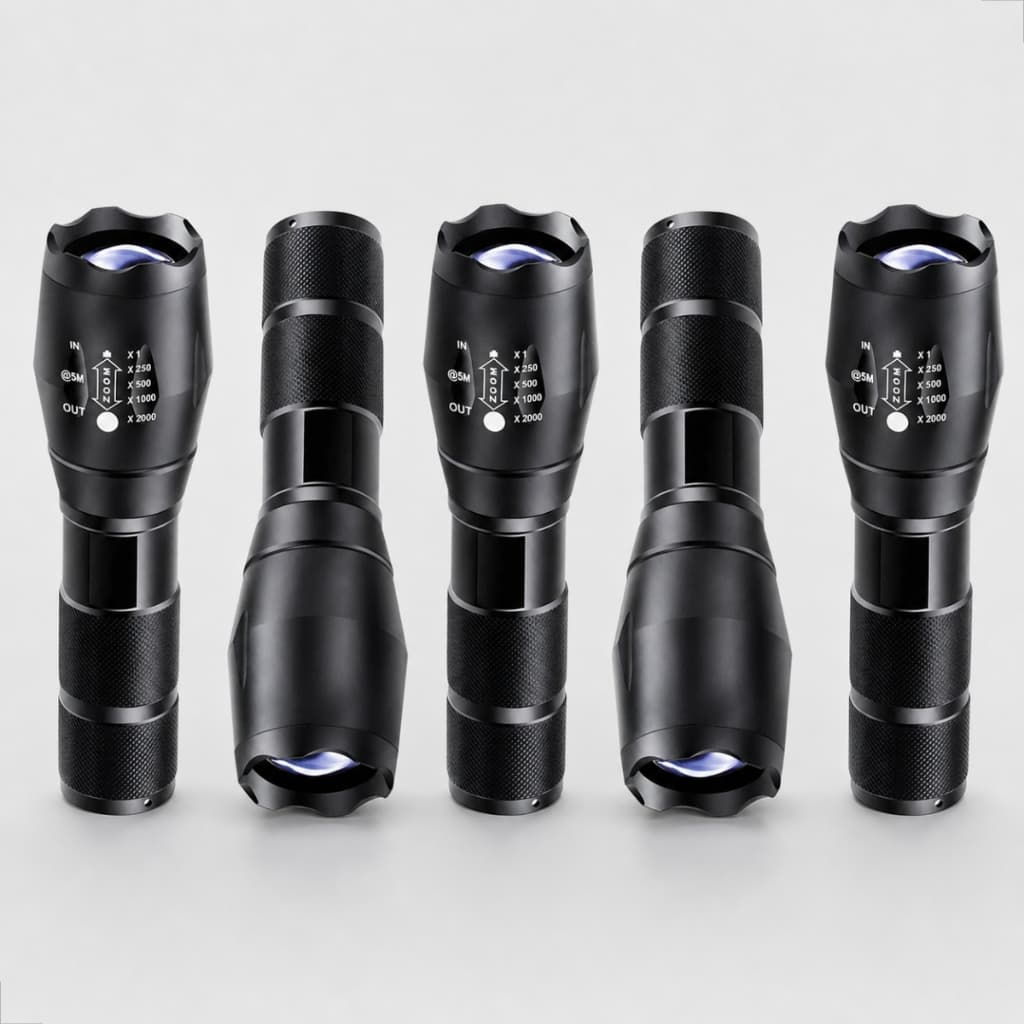 Lanterna Tática Militar Potente Led Zoom X1000 Camping Recarregável Longo Alcance Caça Pesca Blackou