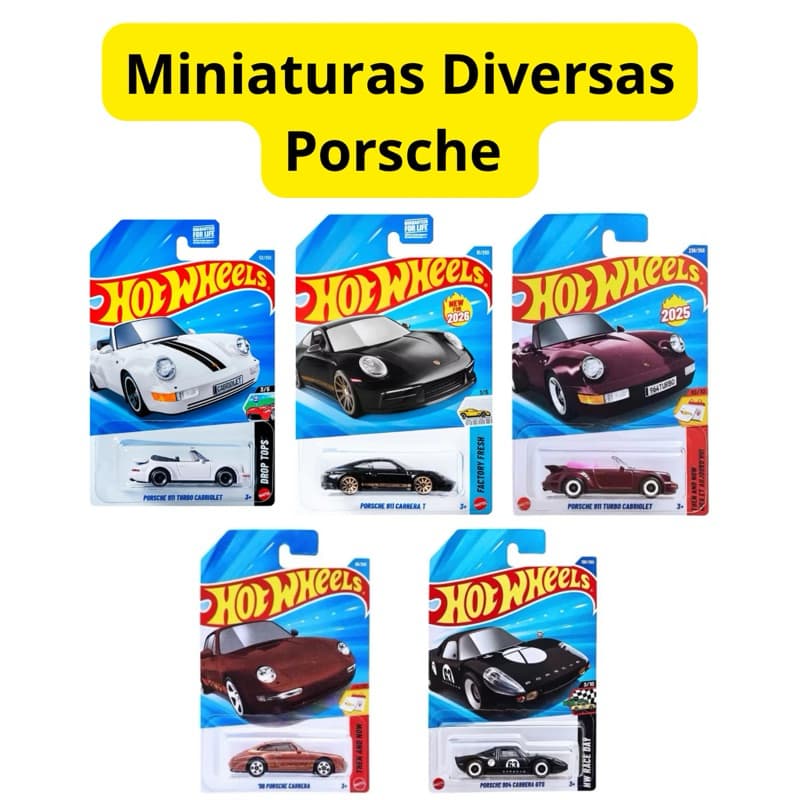 Carrinho Miniatura Diversos HotWheels Colecionavel Porsche 911 Carrera e Cabriolet