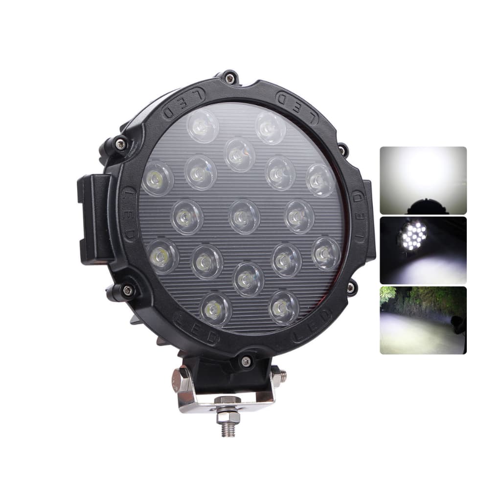 Farol De Milha Led Auxiliar Redondo 51w 7 Polegadas Universal 17 leds Carro Jeep 12v-24v