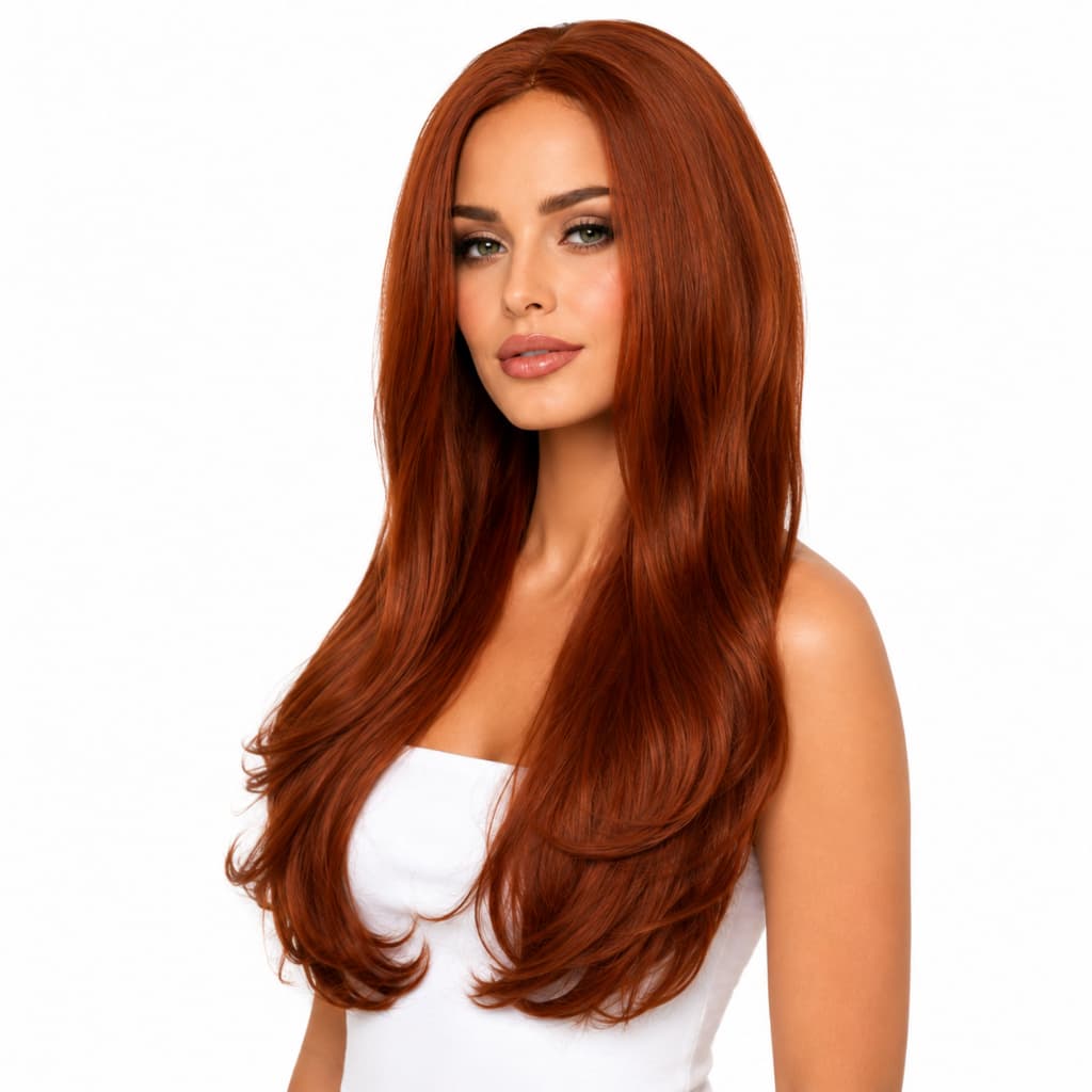 Peruca Ruiva Ondulada Sem Franja 65cm 320g