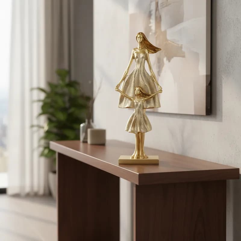 Decoração de Luxo em Resina Mãe E Filha Grande 40 Cm De Altura