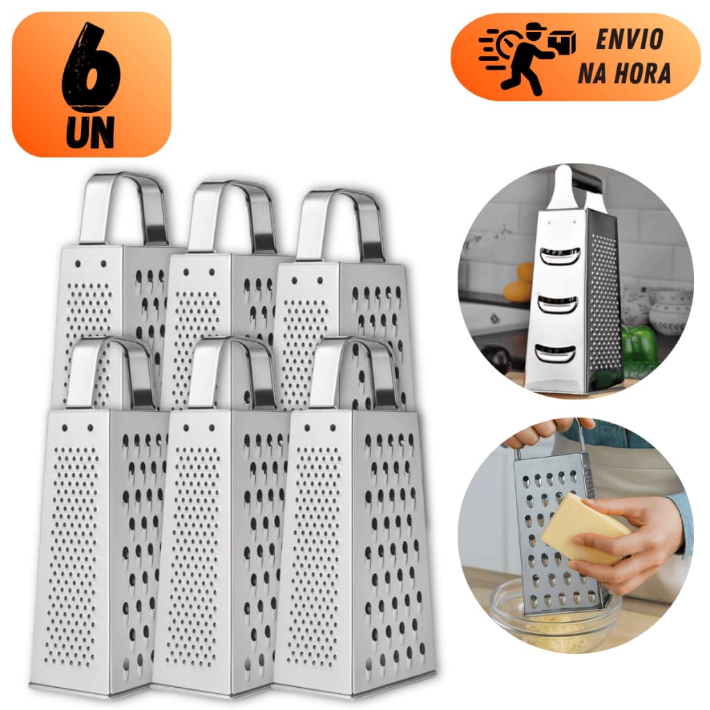 KIT RALADOR INOX 4 FACES MULTIUSO 8 POLEGADAS COZINHA FATIADOR LEGUMES QUEIJO CORTADOR AÇO PROFISSIONAL
