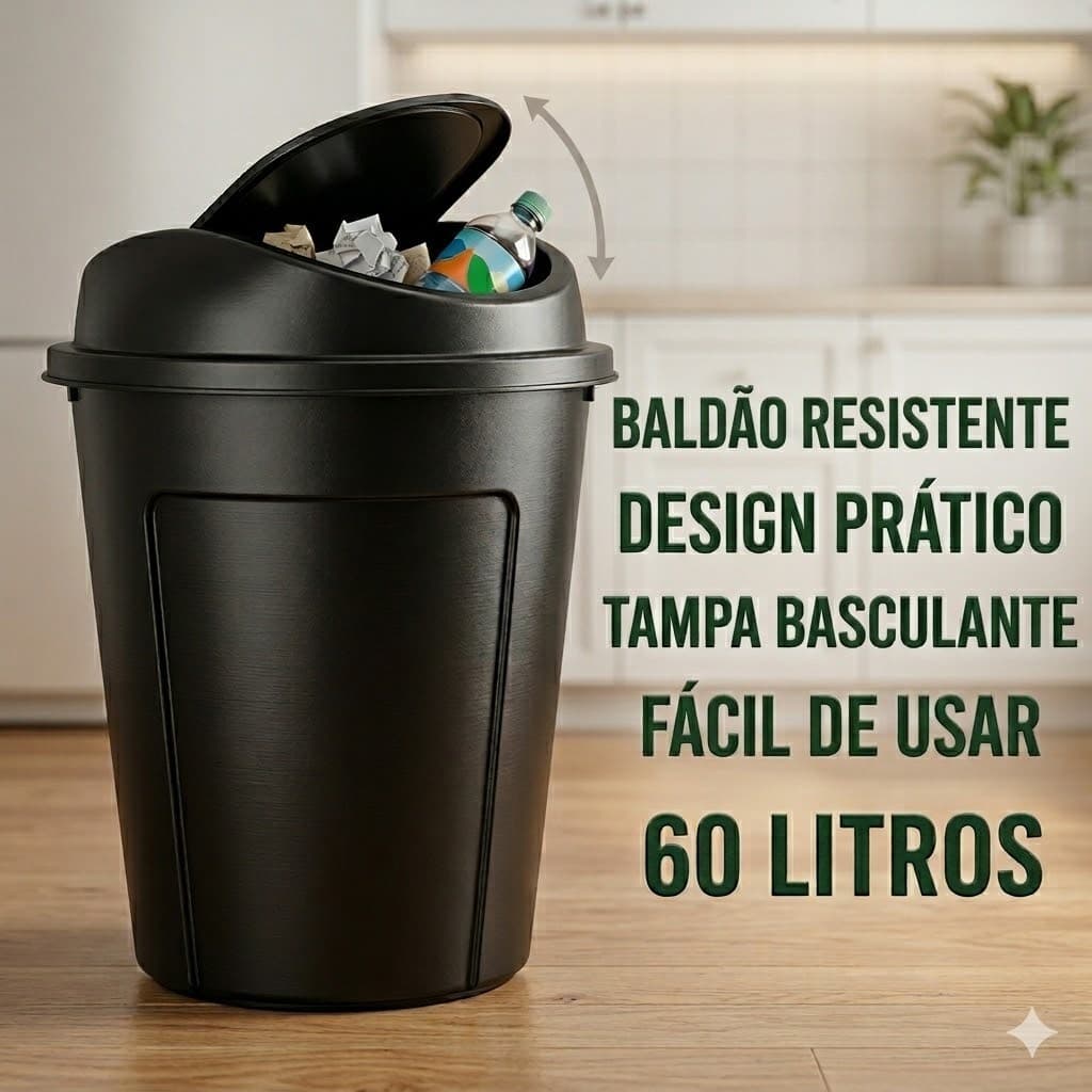 Lixeira Grande 60 Litros Com Tampa Basculante Vai E Vem Resistente