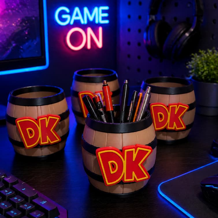Porta Canetas Barril Donkey Kong - Escritório criativo - Decoração - Presente - Geek