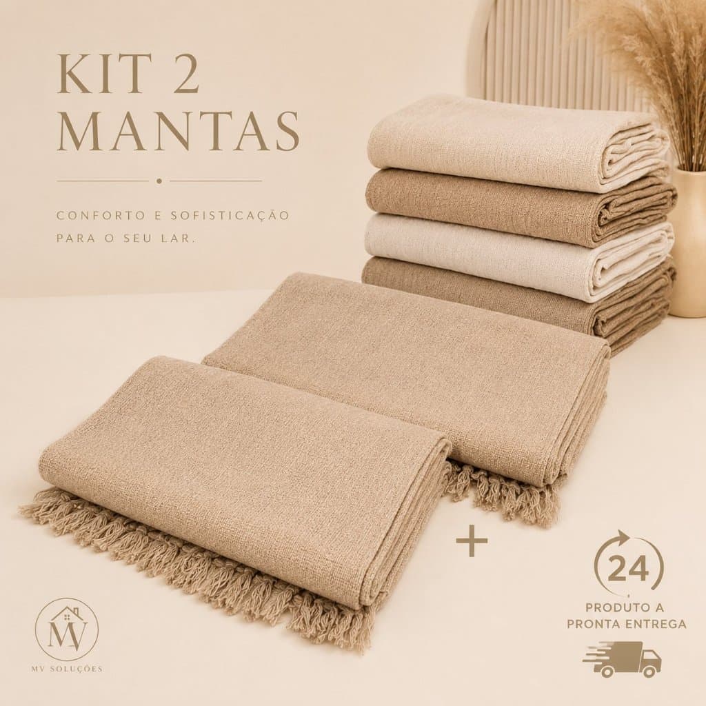 Kit 2 Mantas 210X120 Decorativas Para Sofá/Cama 100% Algodão Gigante Luxuosa Decorativa Protetora
