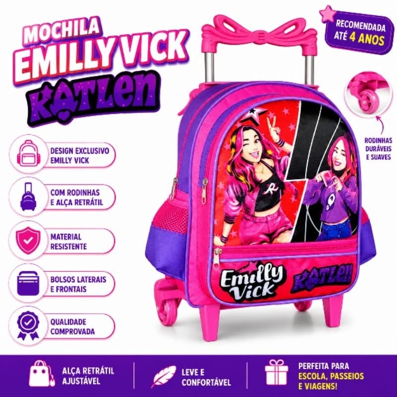 Mochila Escolar Infantil Creche Pequena Com Rodinha Emilly Vick