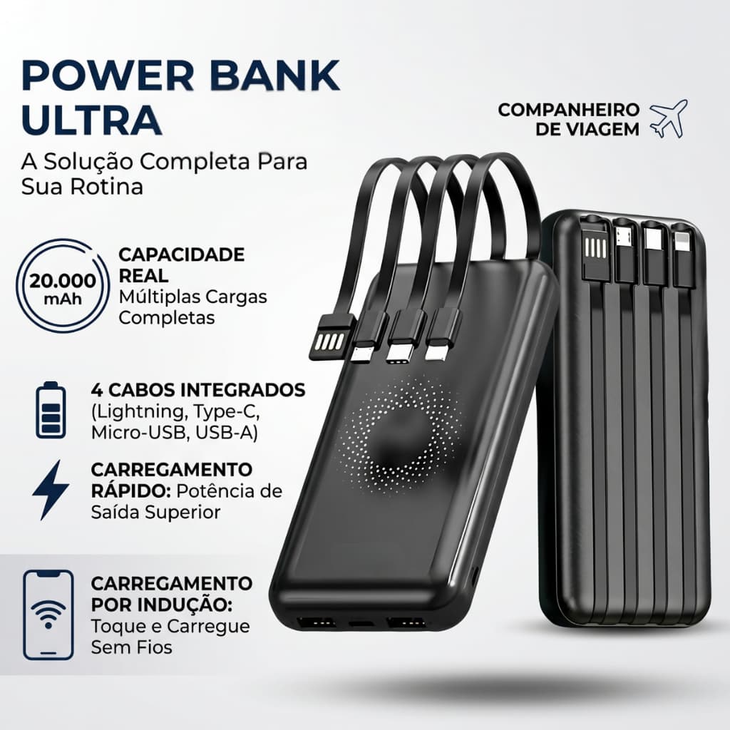 Power Bank Carregamento Por Indução 20.000mAh Compatibilidade Universal Original Peining