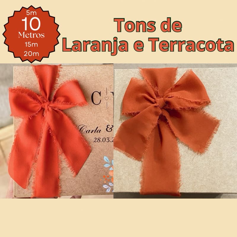 Fita Chiffon Laranja/Terracota Artesanal Rústica Desfiada para casamentos, caixas padrinhos, festas