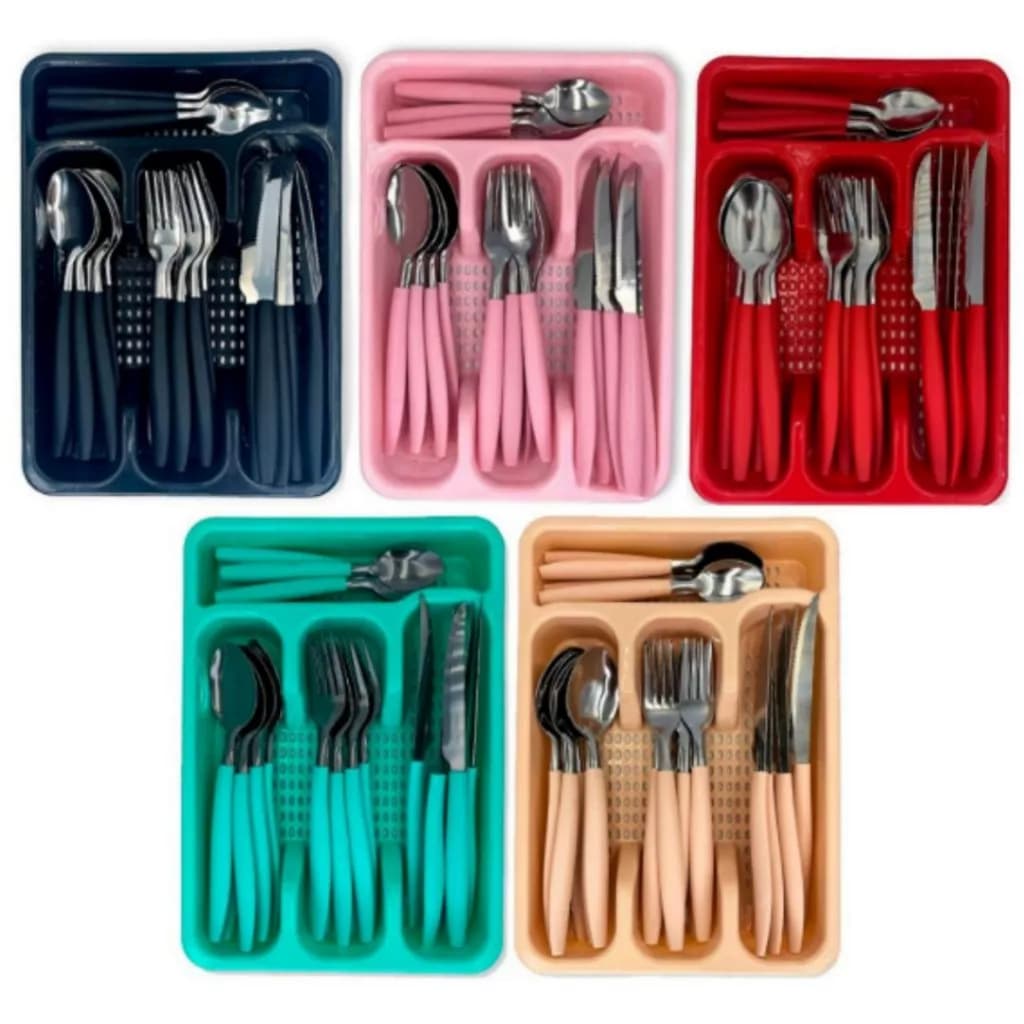 Kit Talheres 4 Peças Cabo Colorido com Suporte