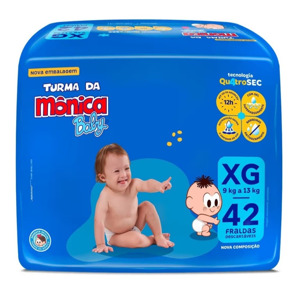 Fralda Turma da Mônica Baby Mega Tamanho XG 42 Unidades - Pacote Econômico