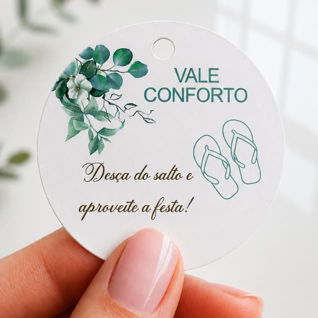 Tag Vale Conforto Casamento 5x5cm | Lembrancinha para Convidados | Chinelo Festa