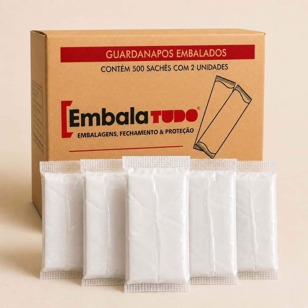 Kit 1.000 Guardanapo Papel Sache Branco Macio 20x20cm Caixa com 500 Sachê
