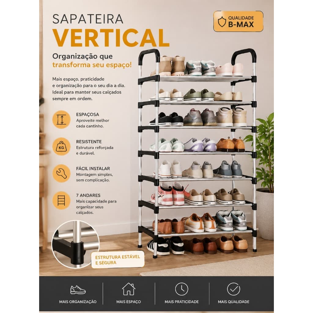 Sapateira Vertical 7 Andares B-MAX – Organização e Praticidade para sua Casa
