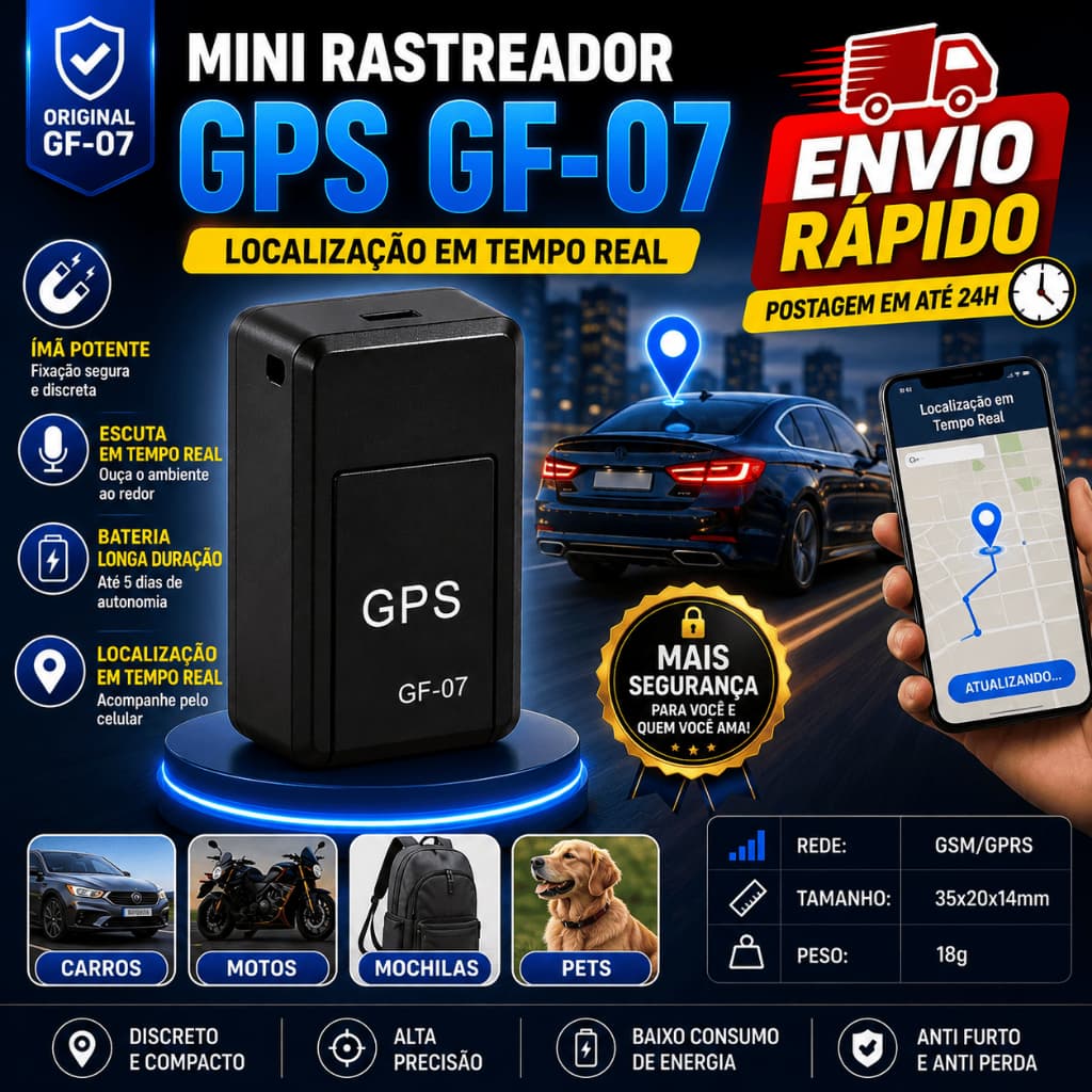 Mini Rastreador GPS GF-07 Magnético Localizador Veicular Pet Moto Carro Anti Perda Tempo Real