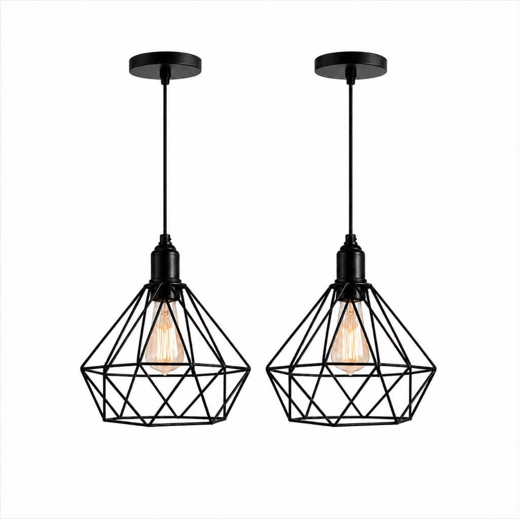 Kit 2 Pendente Lustre Luminária Aramado Diamante Preto
