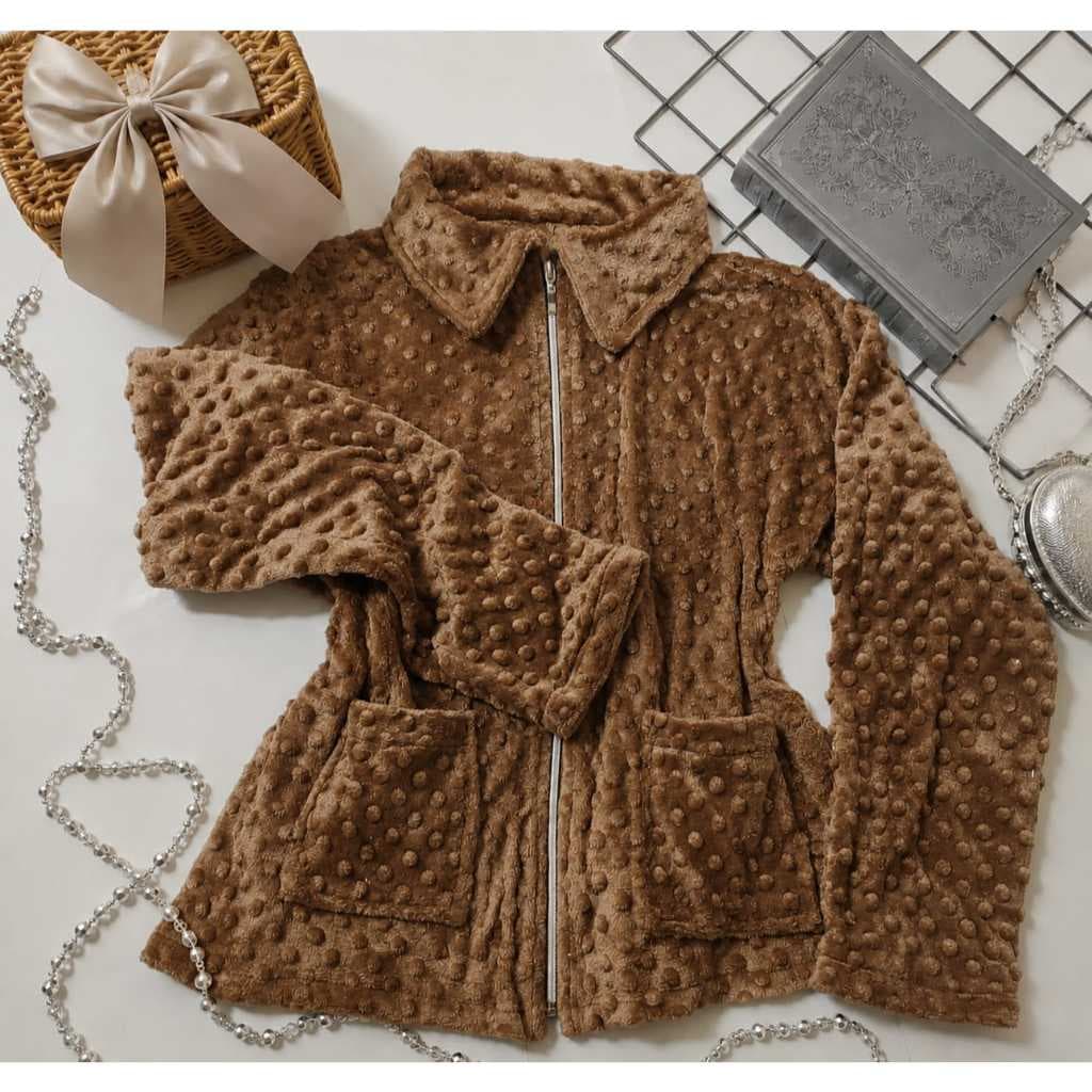 casaco teddy infantil juvenil femenino com bolso e pescoso de camisa elegante
