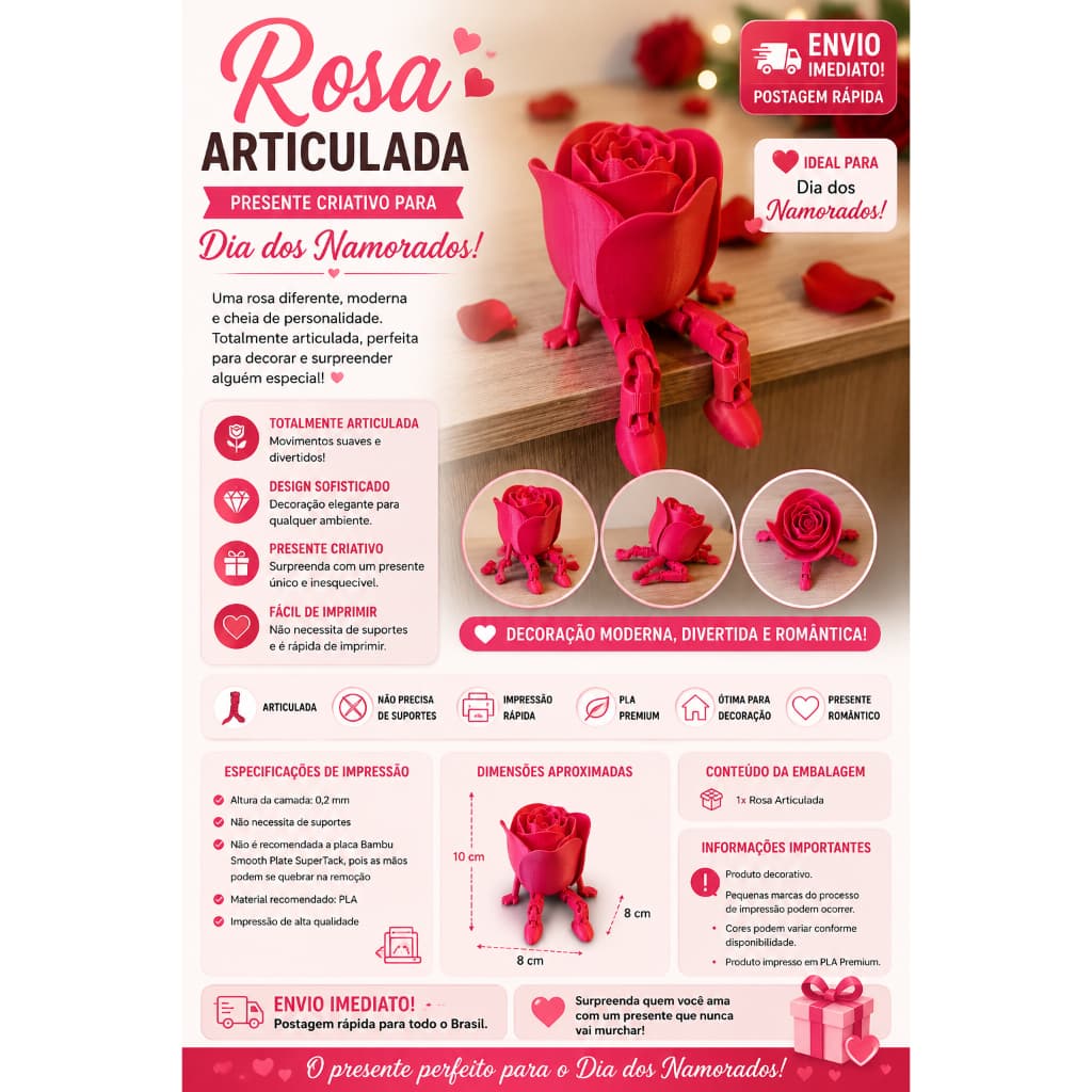 Rosa Articulada Decorativa | Presente Dia dos Namorados