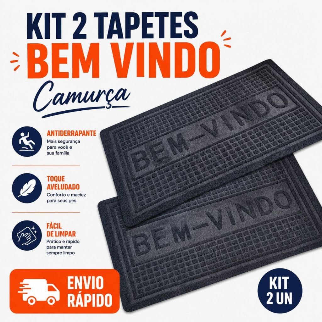 Kit 2 Tapetes Bem-Vindo Camurça Antiderrapante 40x60  | Capacho Emborrachado para Entrada