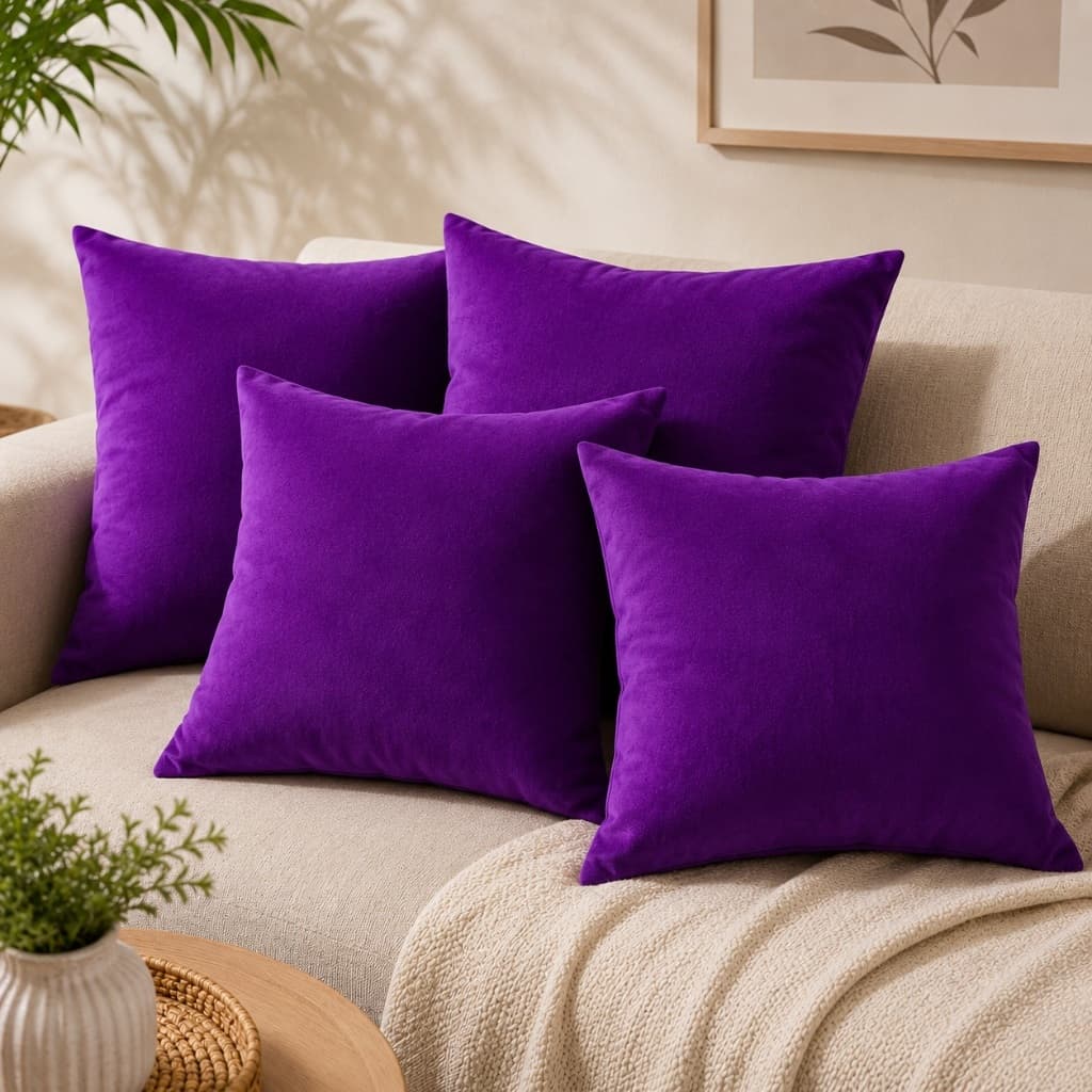 Kit 4 Capas de Almofada 40x40 em Suede Veludo Premium Neon Colorida com Zíper