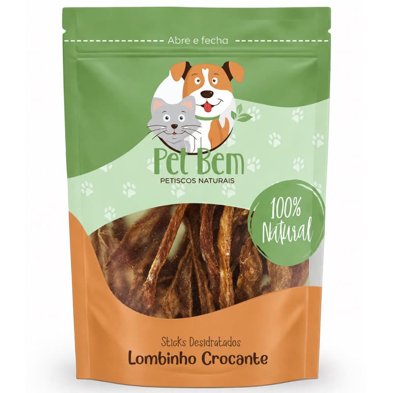 Petisco Natural Lombinho Crocante 60g para Cães e Gatos Desidratado 100% Natural Fácil de Quebrar