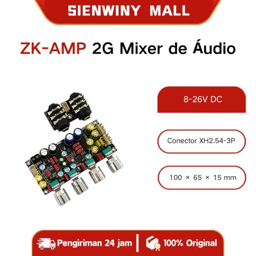 ZK-AMP 2G Mixer de Áudio 2 Entradas Microfone e Música 8-26V DC