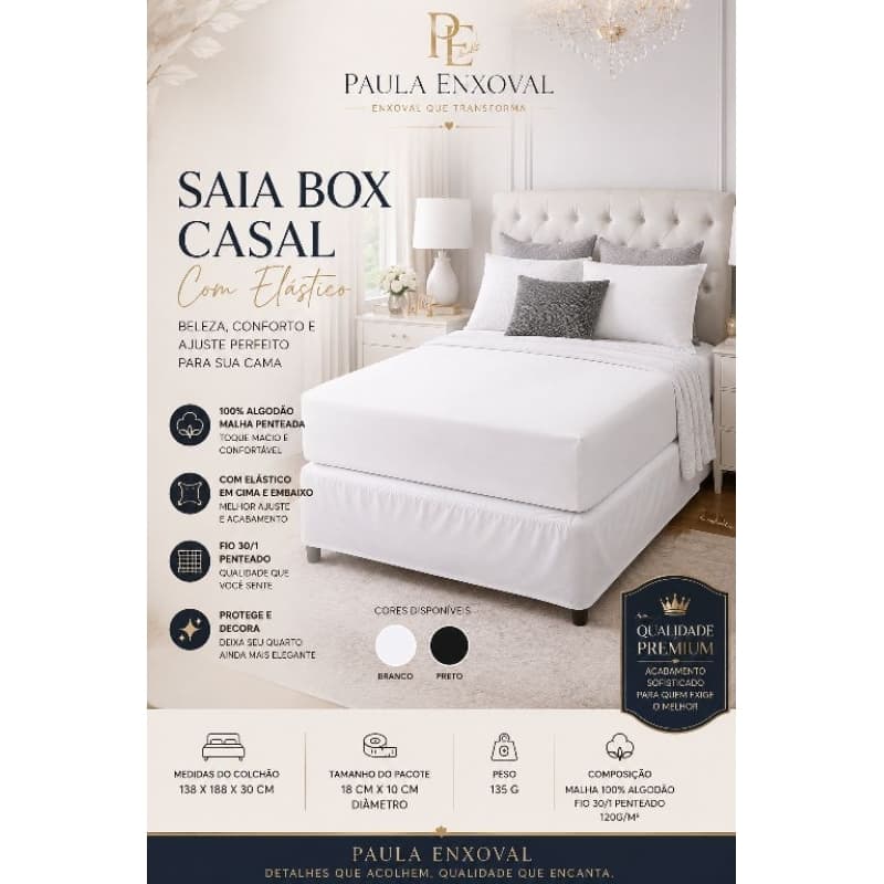 Saia Box Casal com Elástico – Malha 100% Algodão | Paula Enxoval