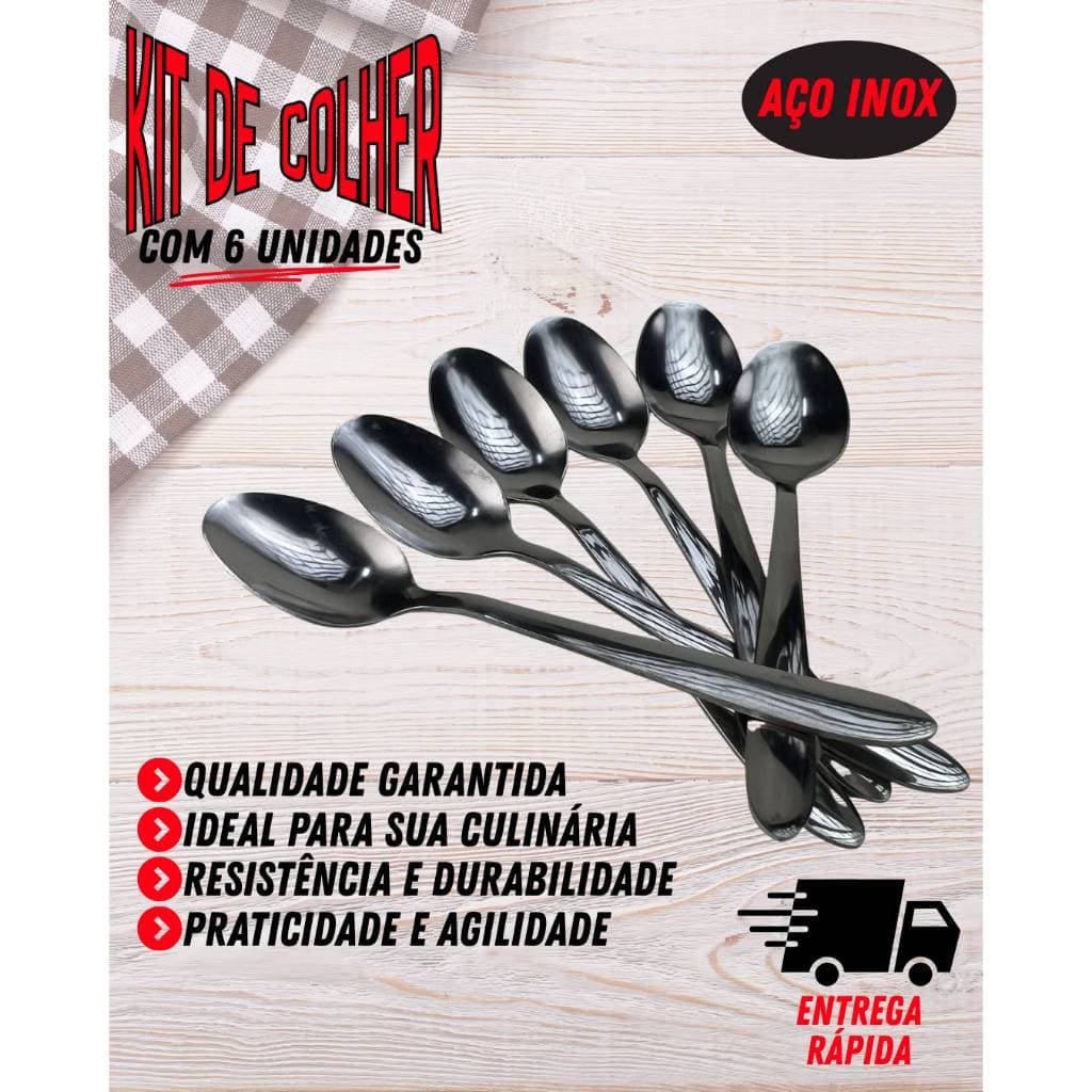 Kit Colheres de Mesa Aço Inox com 6 unidades - Resistentes, Elegantes e Duráveis.