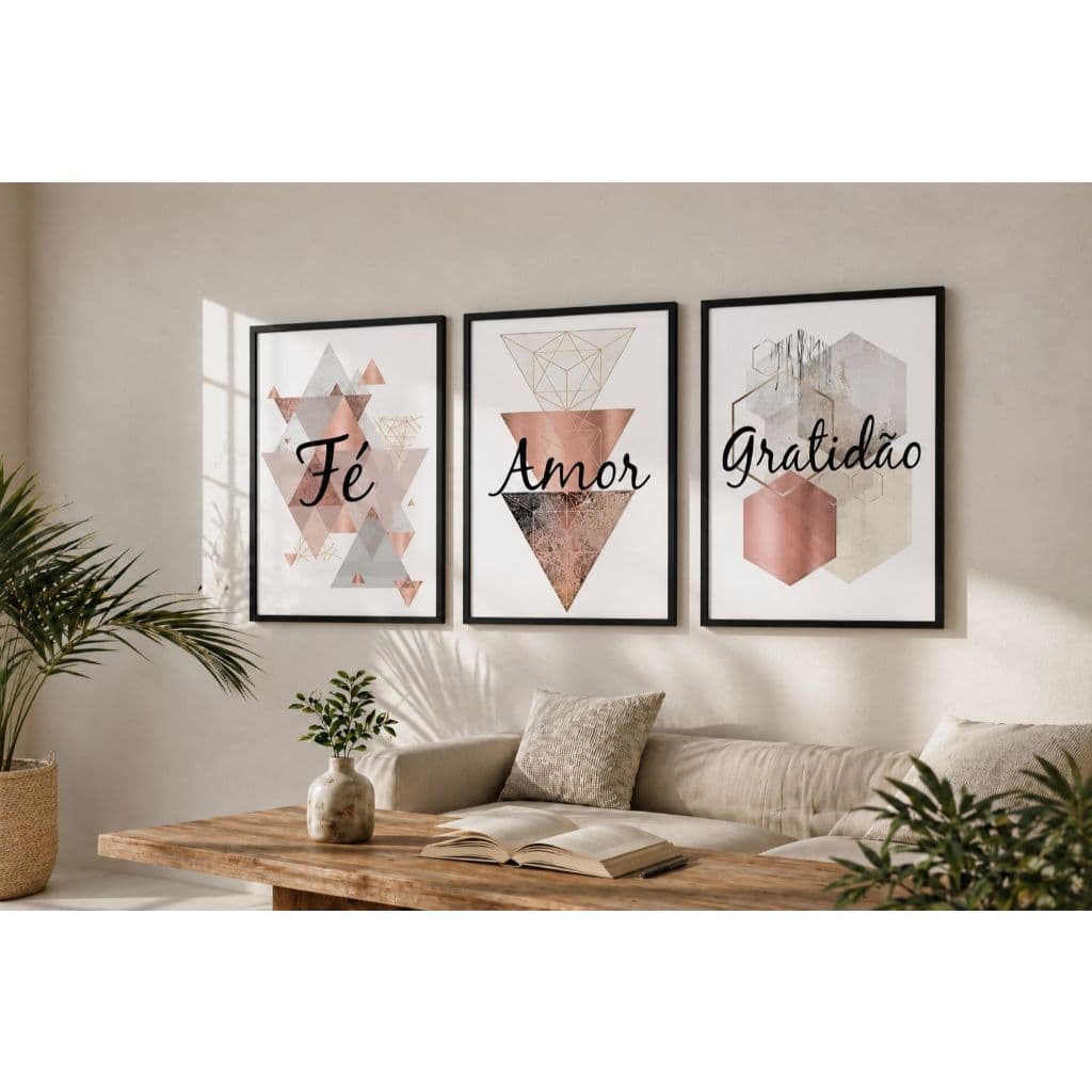 kit quadro Fé Amor Gratidão o frases decorativo mosaico 3 peças 3mm mosaico abstrato Religião casa sala cozinha
