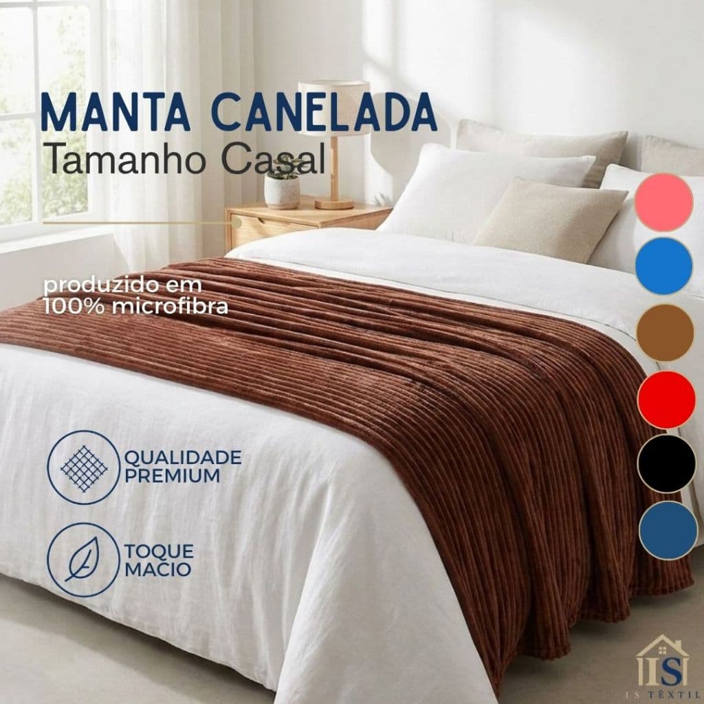 Cobertor Manta Casal Canelada 1,40m x 2,00m 100% Microfibra Macia Várias Cores
