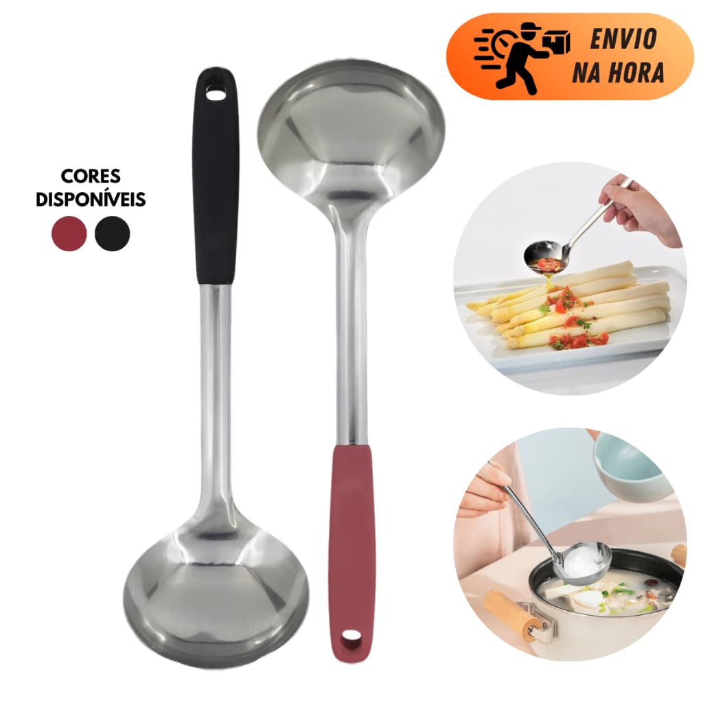 CONCHA INOX CABO PLÁSTICO PARA CALDOS SOPAS MOLHOS E FEIJÃO IDEAL PARA COZINHAS E RESTAURANTES