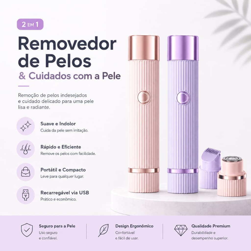Depilador Elétrico Recarregável Feminino Masculino Aparador Íntimo Dupla Lâmina Sem Dor Bivolt USB