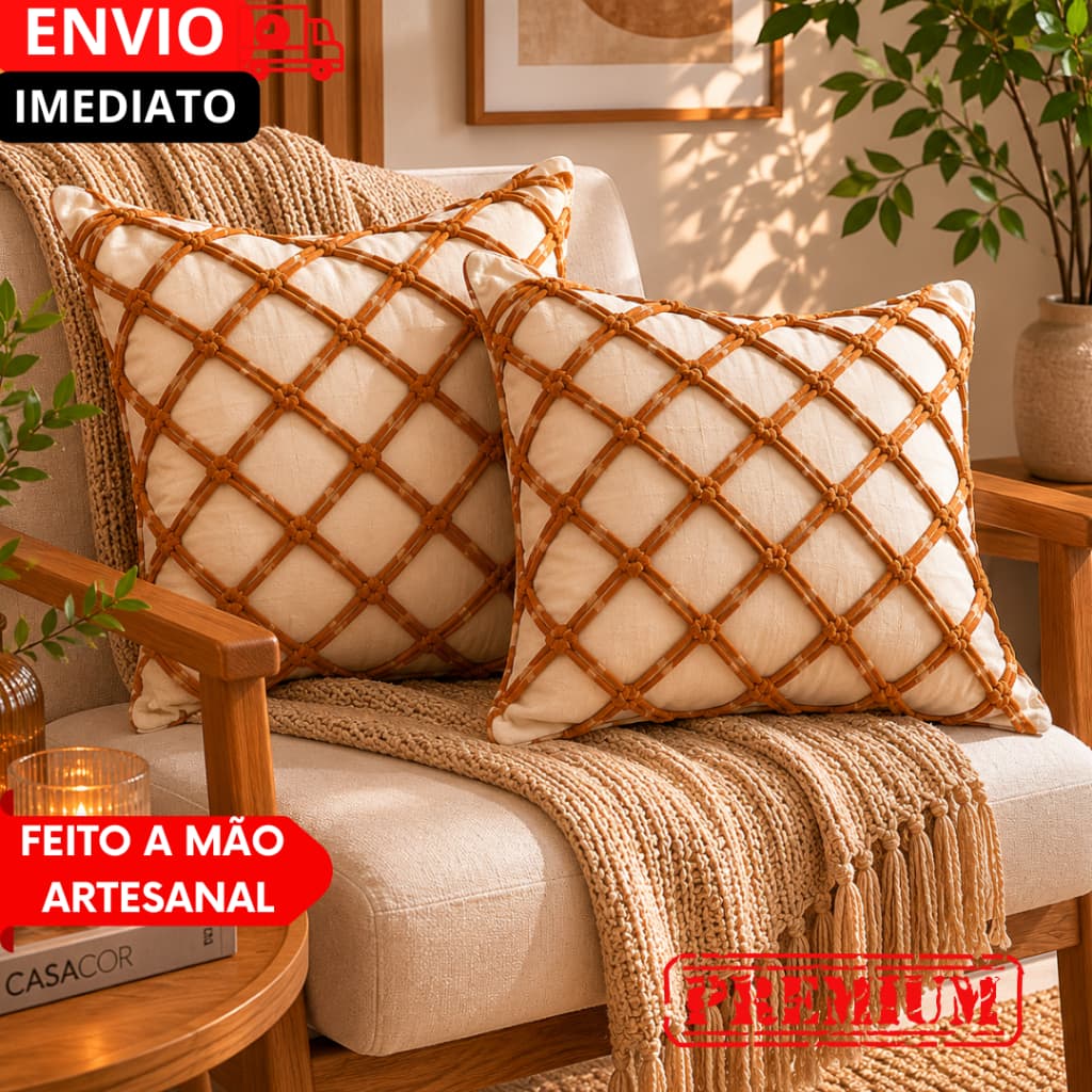 Capas de Almofada 1/2/3/4  Algodão Artesanal Premium Elegante, Decoração Sala, Sofá ou Cama   .