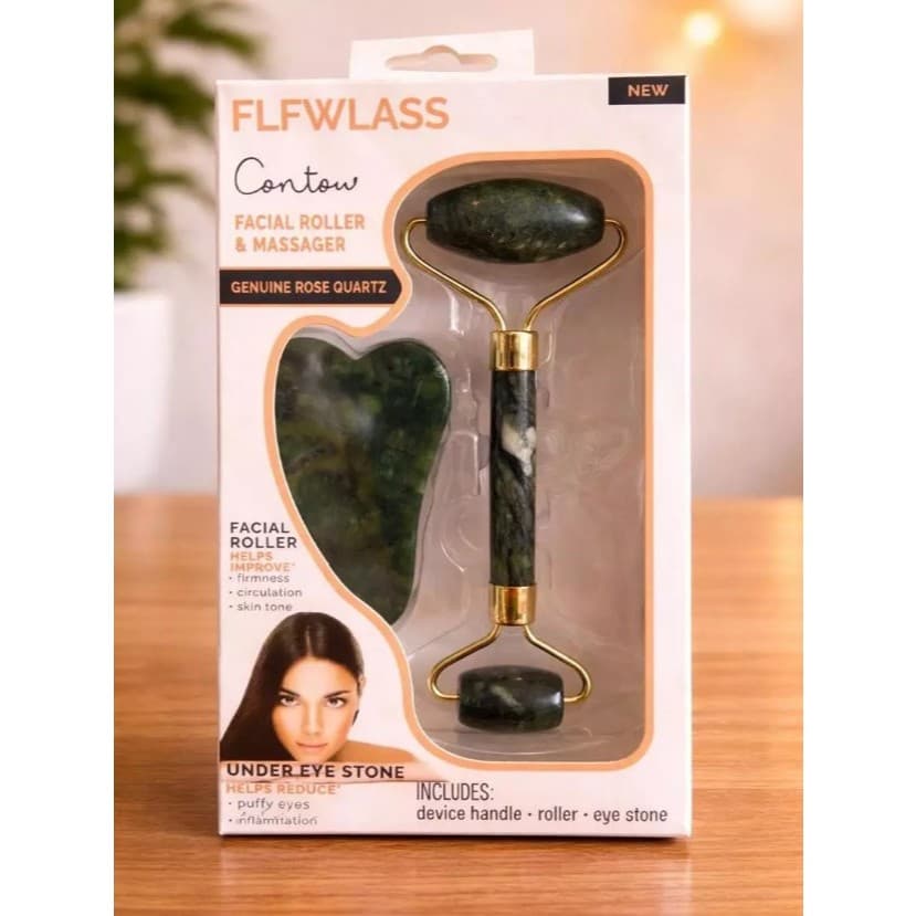 Rolo Com Pedra de Jade Placa Gua Sha Massageador Facial Anti Rugas - Cuidados Faciais