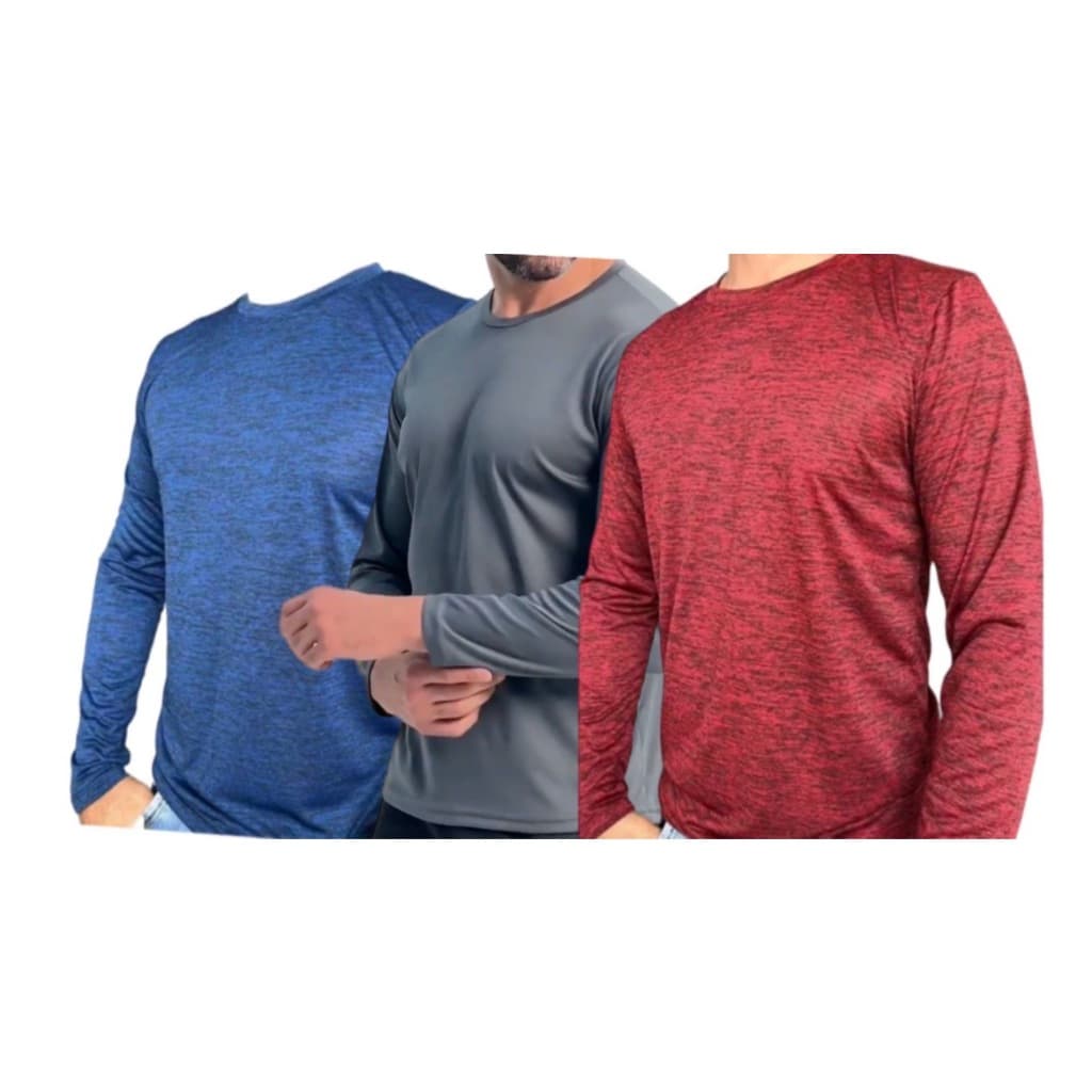 Kit 3 Camisetas MANGA LONGA MESCLADA, uso casual esportivo.
