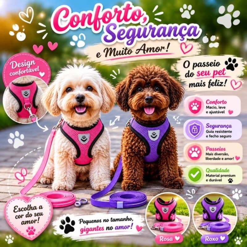 Coleira Peitoral Para Cachorro Pet Colete Refletivo