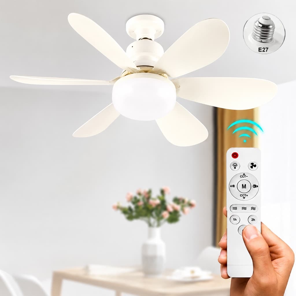 Ventilador de Teto 100W Lâmpada 3 Cores E27 Silencioso Bivolt 2 em 1 Controle Remoto PREMIUM