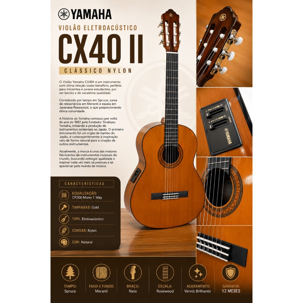 VIOLÃO YAMAHA ELÉTRICO CLÁSSICO CX40 II NYLON