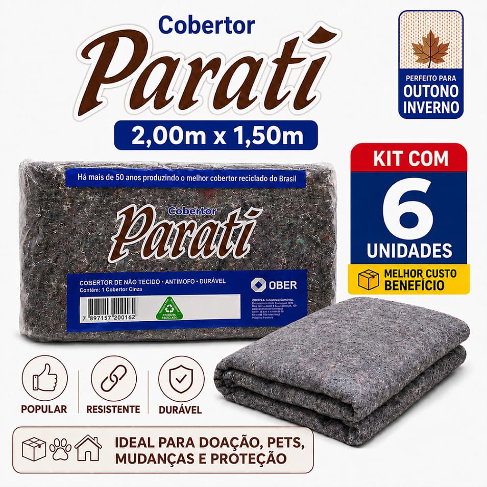 Kit 6 un Cobertor Manta Parati 2,00m x 1,50m Mudanças, Pet, Forração Piso, Proteção Móveis Cargas