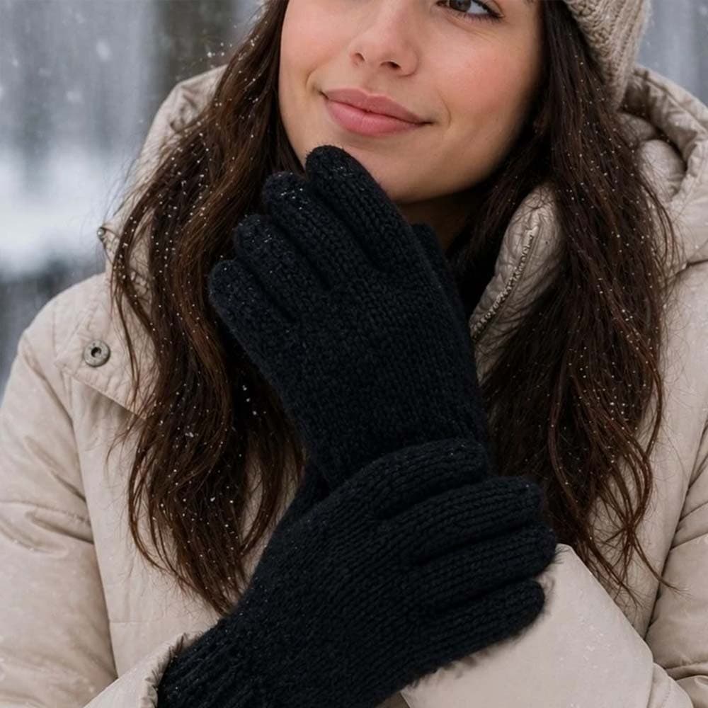 Luva de Lã Unissex Adulto Preta Inverno Frio Confortável Quentes