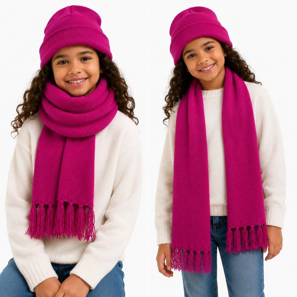 Kit Cachecol + Gorro Infantil Menina Cor Rosa Touca Para Inverno Tricot Quentinho  Veste 2 ao 8 Anos