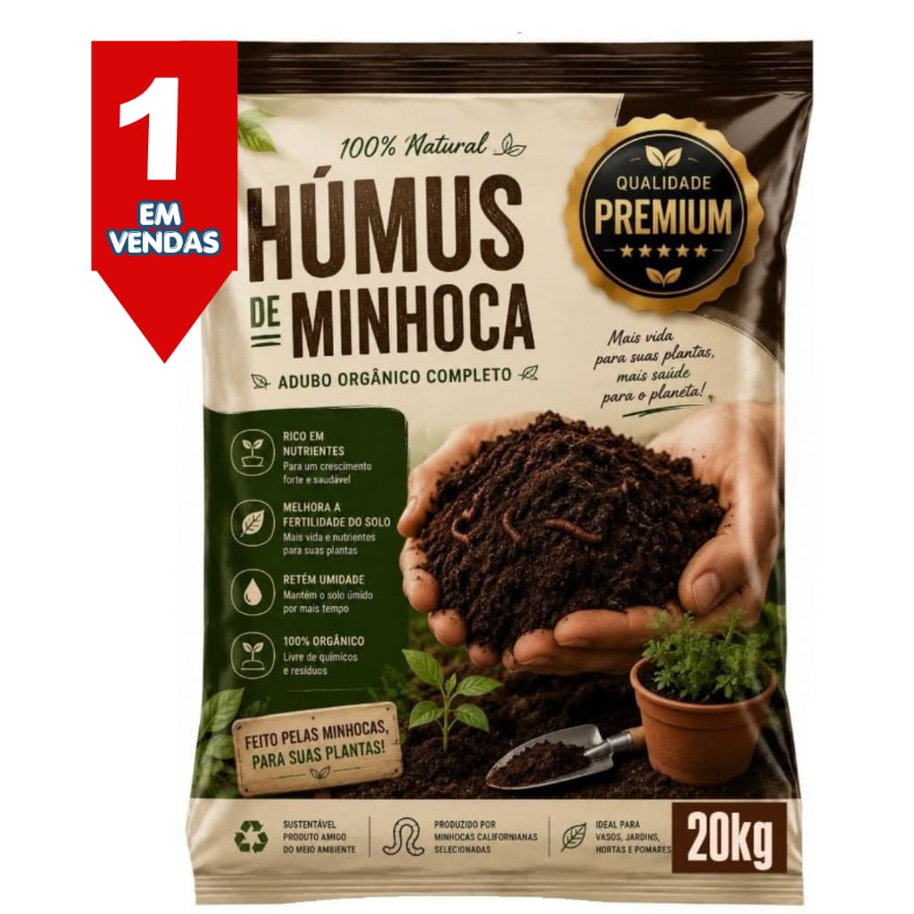 Húmus de Minhoca 20kg, 10kg, 5kg, 2kg, para Flores, Vasos, Hortas, Paisagismo e Jardinagem, Jardim, Vasos, Plantas.