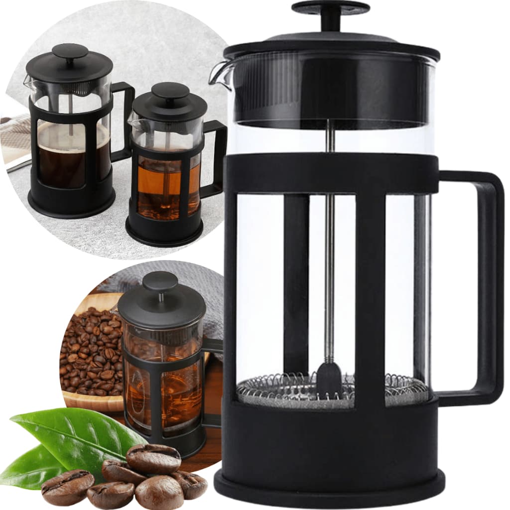 Cafeteira Francesa 350ml Vidro Borossilicato Preta com Filtro Inox Café Chá Leite Prensa Elegante