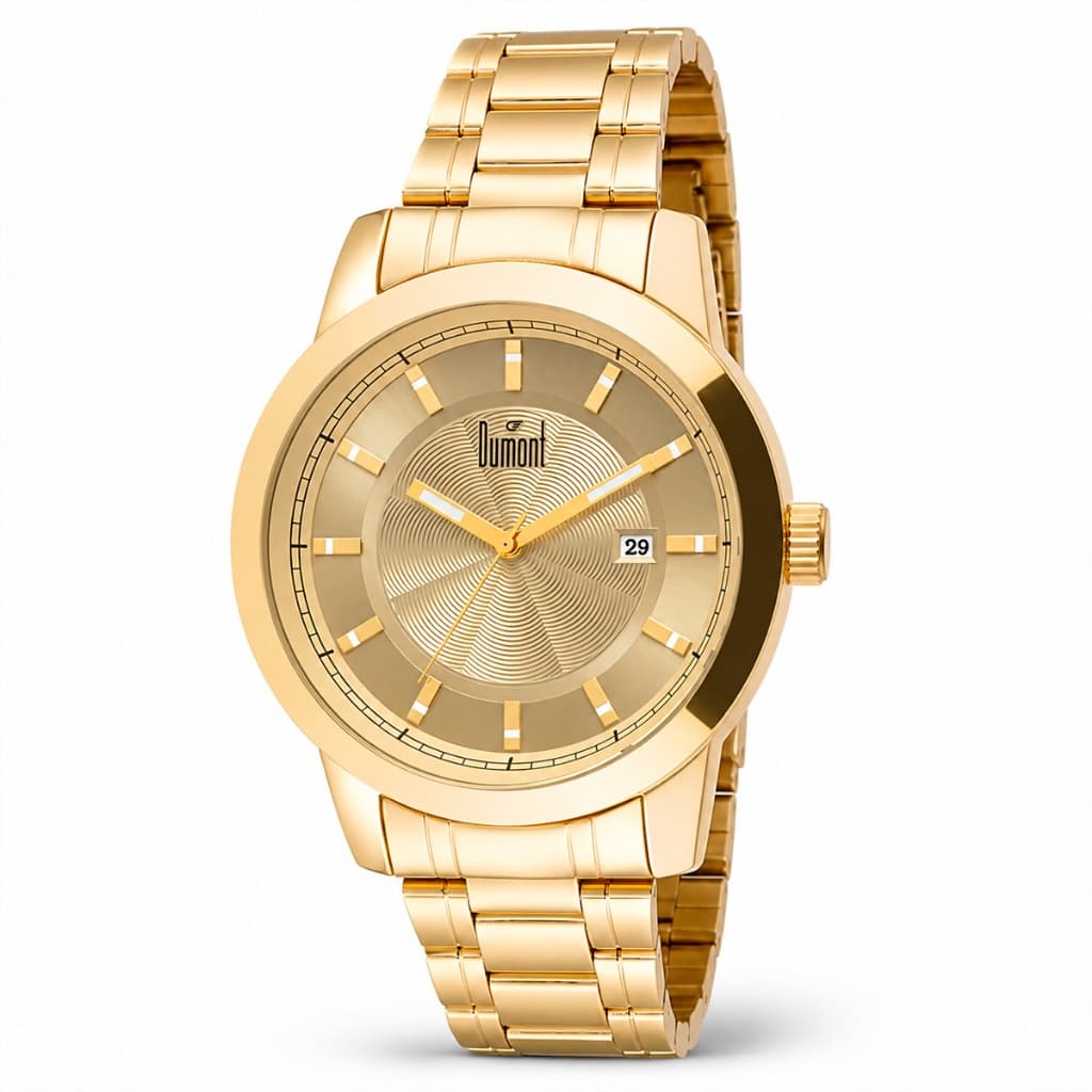 Relógio Masculino Dourado Grande Dumont Analógico Original Barato