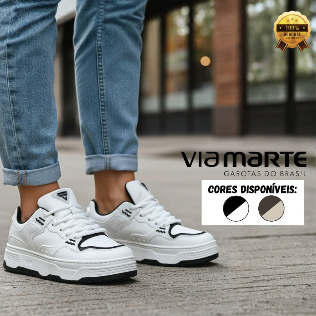 Tênis Via Marte Feminino Casual Estilo Retrô Bege Moderno Plataforma Confortável Leve Original